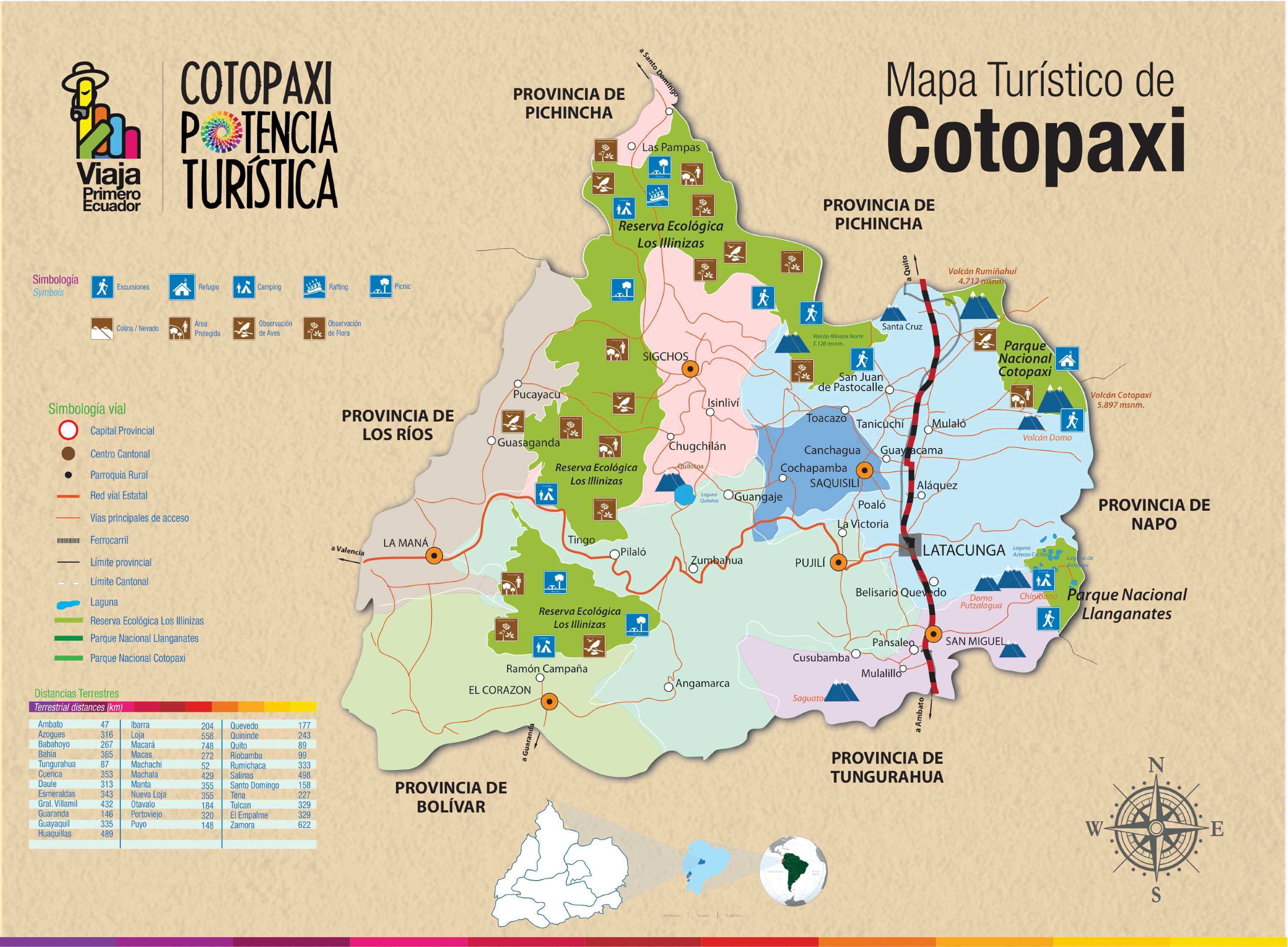Tourist Attractions Map of (Latacunga) Cotopaxi, Ecuador - PlanetAndes